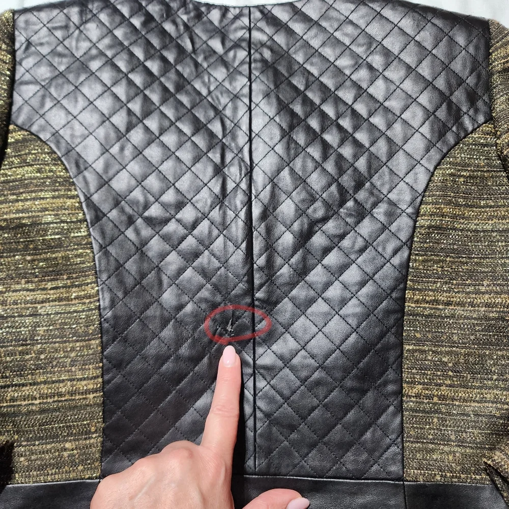Tahari Black and Gold Vegan Leather Festive Jacket